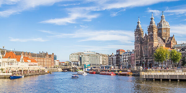 Panorama of the St. Nicolas Church in the center  of Amsterdam, Holland